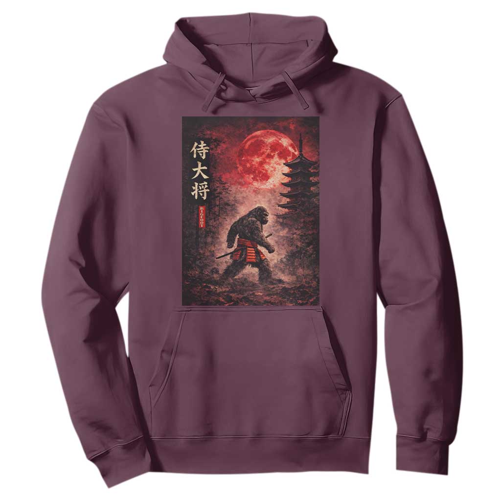 Samurai Bigfoot Hoodie Vintage Japanese Graphic Ukiyo-e Art Sasquatch Red Moon TS10 Maroon Print Your Wear