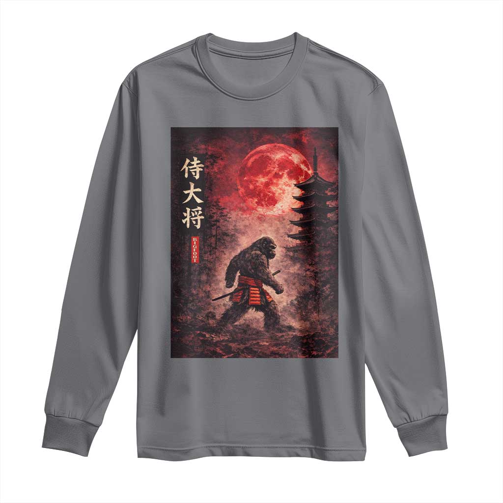 Samurai Bigfoot Long Sleeve Shirt Vintage Japanese Graphic Ukiyo-e Art Sasquatch Red Moon TS10 Charcoal Print Your Wear
