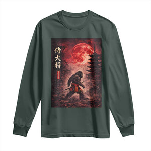 Samurai Bigfoot Long Sleeve Shirt Vintage Japanese Graphic Ukiyo-e Art Sasquatch Red Moon TS10 Dark Forest Green Print Your Wear