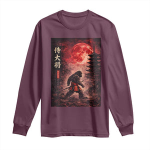 Samurai Bigfoot Long Sleeve Shirt Vintage Japanese Graphic Ukiyo-e Art Sasquatch Red Moon TS10 Maroon Print Your Wear