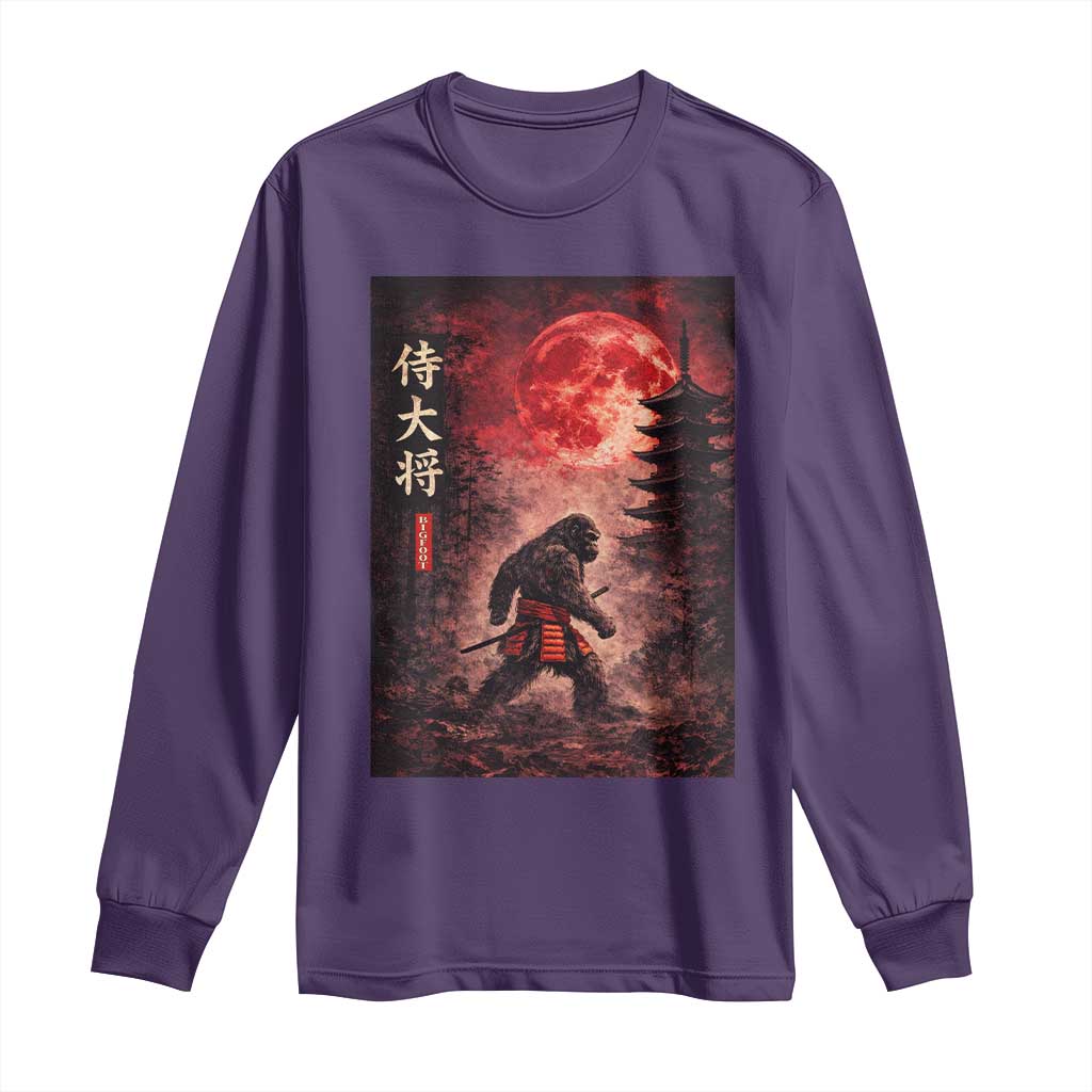 Samurai Bigfoot Long Sleeve Shirt Vintage Japanese Graphic Ukiyo-e Art Sasquatch Red Moon TS10 Purple Print Your Wear
