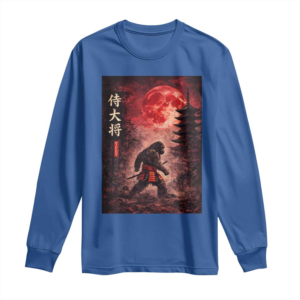 Samurai Bigfoot Long Sleeve Shirt Vintage Japanese Graphic Ukiyo-e Art Sasquatch Red Moon TS10 Royal Blue Print Your Wear