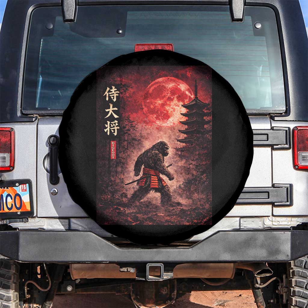 Samurai Bigfoot Spare Tire Cover Vintage Japanese Graphic Ukiyo-e Art Sasquatch Red Moon TS10 No hole Black Print Your Wear