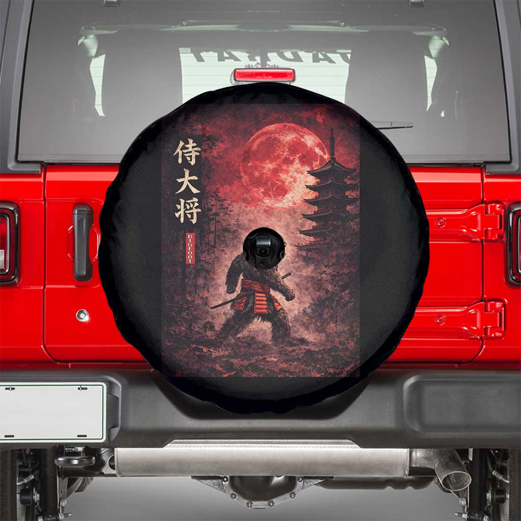 Samurai Bigfoot Spare Tire Cover Vintage Japanese Graphic Ukiyo-e Art Sasquatch Red Moon TS10 Black Print Your Wear