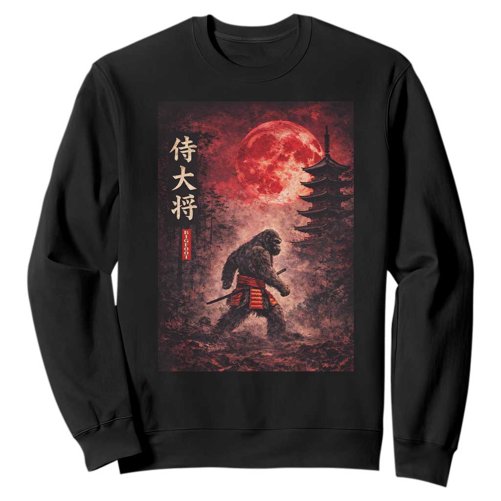 Samurai Bigfoot Sweatshirt Vintage Japanese Graphic Ukiyo-e Art Sasquatch Red Moon TS10 Black Print Your Wear