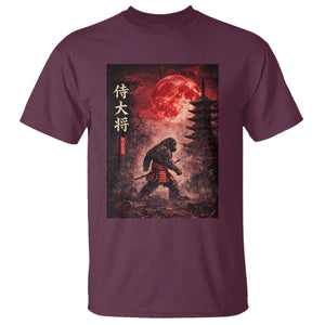 Samurai Bigfoot T Shirt Vintage Japanese Graphic Ukiyo-e Art Sasquatch Red Moon TS10 Maroon Print Your Wear
