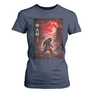 Samurai Bigfoot T Shirt For Women Vintage Japanese Graphic Ukiyo-e Art Sasquatch Red Moon TS10 Navy Print Your Wear