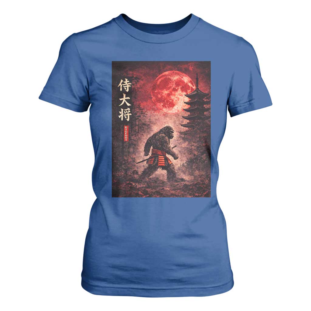 Samurai Bigfoot T Shirt For Women Vintage Japanese Graphic Ukiyo-e Art Sasquatch Red Moon TS10 Royal Blue Print Your Wear