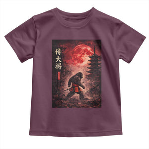 Samurai Bigfoot Toddler T Shirt Vintage Japanese Graphic Ukiyo-e Art Sasquatch Red Moon TS10 Maroon Print Your Wear