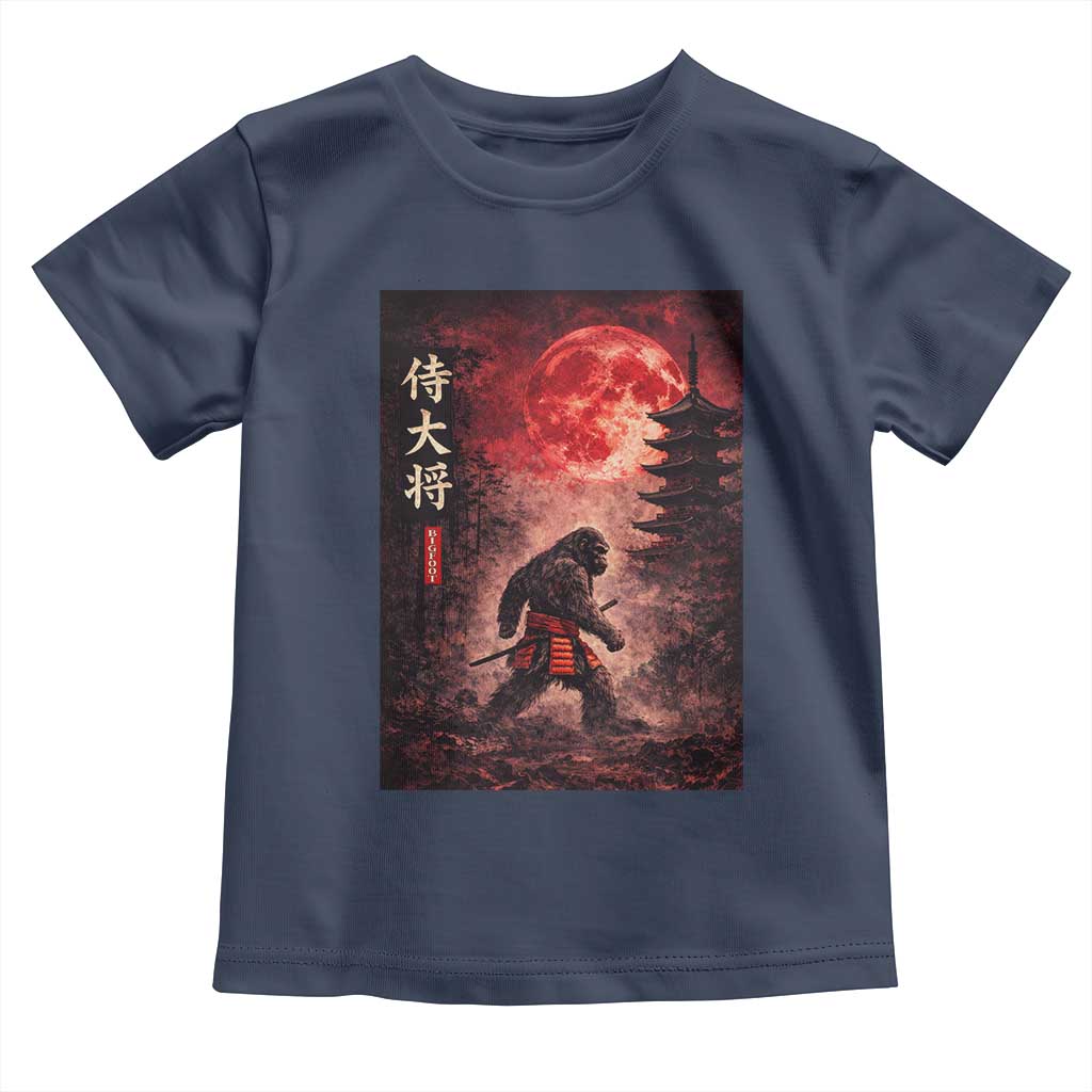 Samurai Bigfoot Toddler T Shirt Vintage Japanese Graphic Ukiyo-e Art Sasquatch Red Moon TS10 Navy Print Your Wear