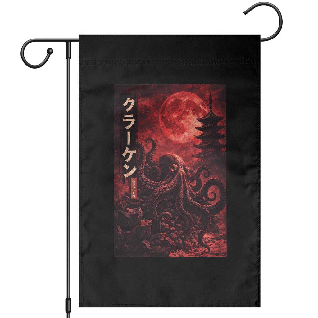 Vintage Sea Monster Garden Flag Horror Japanese Octopus Mythology Temple Red Moon TS10 Black Print Your Wear
