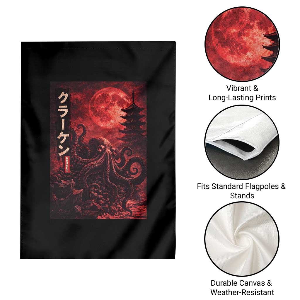 Vintage Sea Monster Garden Flag Horror Japanese Octopus Mythology Temple Red Moon TS10 Print Your Wear