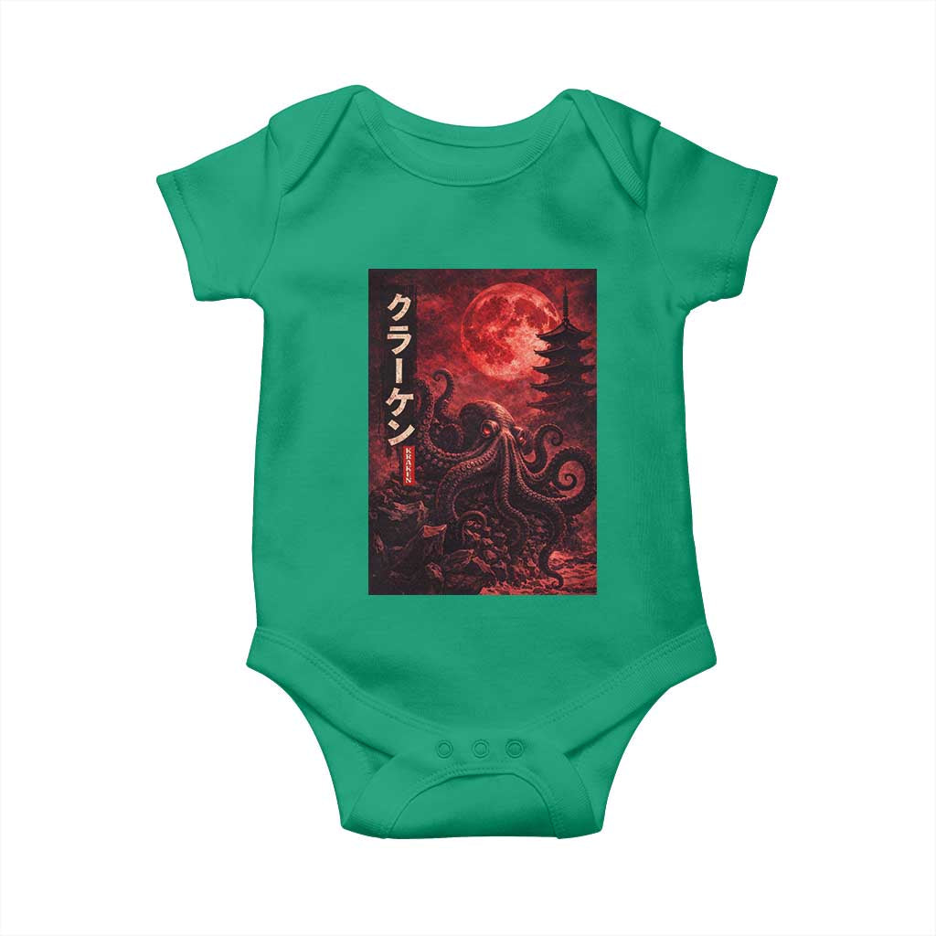 Vintage Sea Monster Baby Onesie Horror Japanese Octopus Mythology Temple Red Moon TS10 Irish Green Print Your Wear