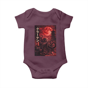 Vintage Sea Monster Baby Onesie Horror Japanese Octopus Mythology Temple Red Moon TS10 Maroon Print Your Wear