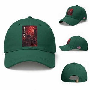 Vintage Sea Monster Baseball Cap Horror Japanese Octopus Mythology Temple Red Moon TS10 Baseball Cap Universal Fit Irish Green Print Your Wear