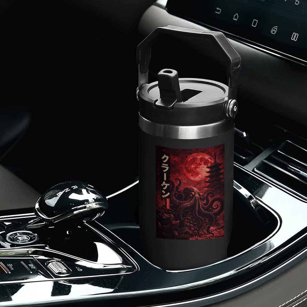 Vintage Sea Monster Flip Straw Tumbler Horror Japanese Octopus Mythology Temple Red Moon TS10 Print Your Wear