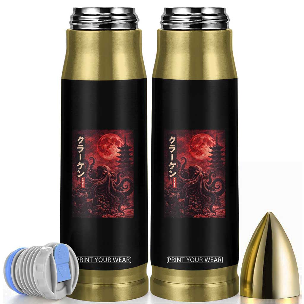 Vintage Sea Monster Bullet Tumbler Horror Japanese Octopus Mythology Temple Red Moon TS10 Black Print Your Wear