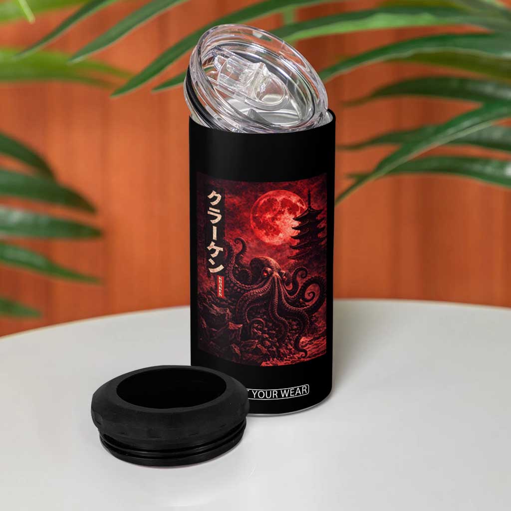 Vintage Sea Monster 4 in 1 Can Cooler Tumbler Horror Japanese Octopus Mythology Temple Red Moon TS10 Print Your Wear
