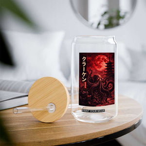 Vintage Sea Monster Glass Can Horror Japanese Octopus Mythology Temple Red Moon TS10 Print Your Wear