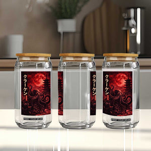 Vintage Sea Monster Glass Can Horror Japanese Octopus Mythology Temple Red Moon TS10 Print Your Wear