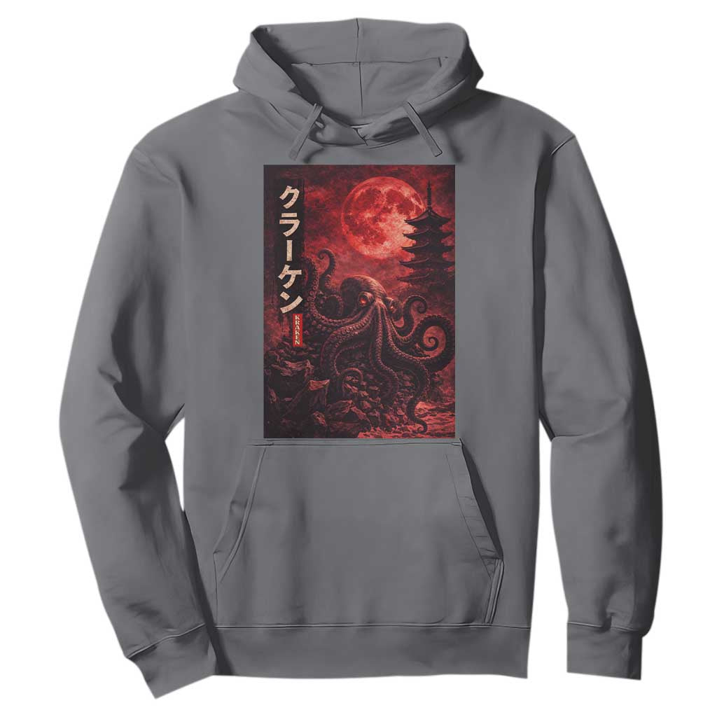 Vintage Sea Monster Hoodie Horror Japanese Octopus Mythology Temple Red Moon TS10 Charcoal Print Your Wear
