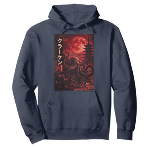 Vintage Sea Monster Hoodie Horror Japanese Octopus Mythology Temple Red Moon TS10 Navy Print Your Wear