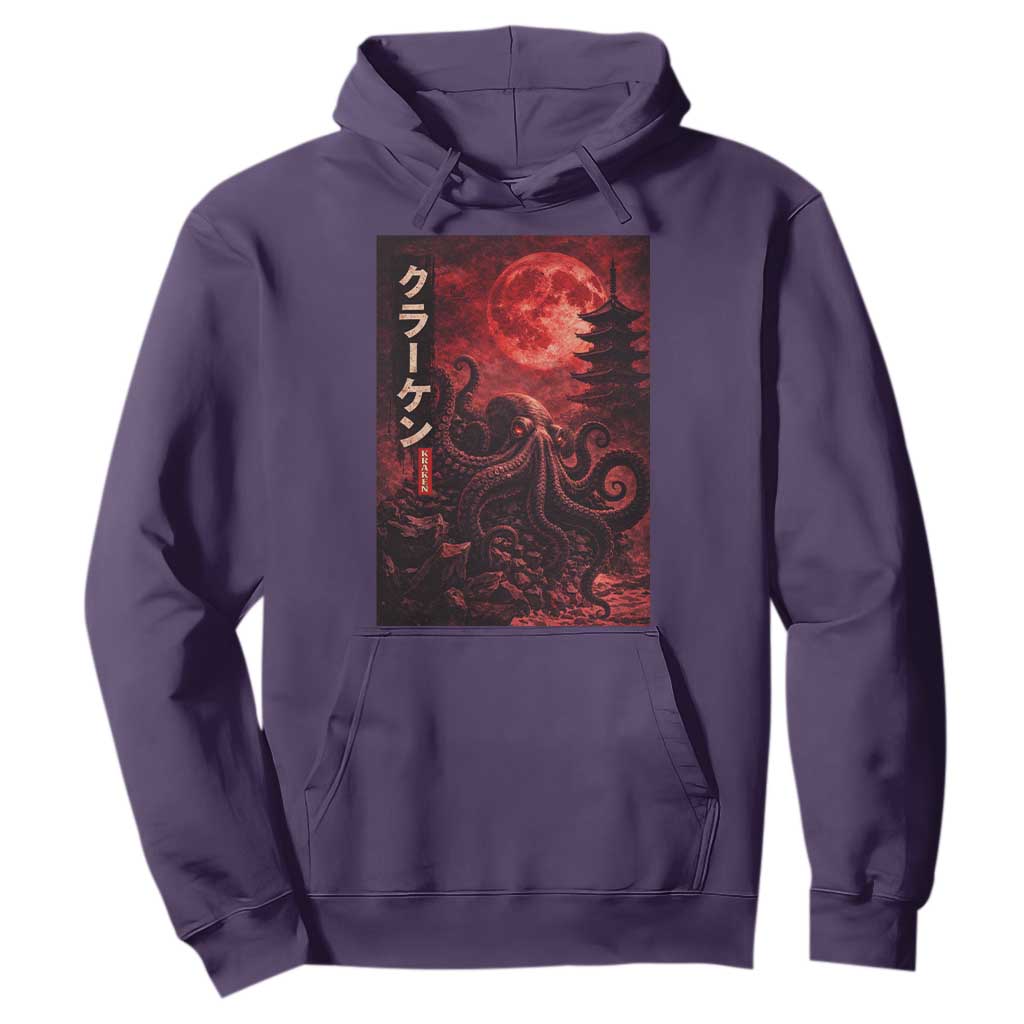 Vintage Sea Monster Hoodie Horror Japanese Octopus Mythology Temple Red Moon TS10 Purple Print Your Wear