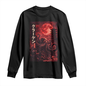 Vintage Sea Monster Long Sleeve Shirt Horror Japanese Octopus Mythology Temple Red Moon TS10 Black Print Your Wear