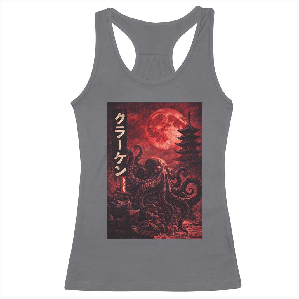 Vintage Sea Monster Racerback Tank Top Horror Japanese Octopus Mythology Temple Red Moon TS10 Charcoal Print Your Wear