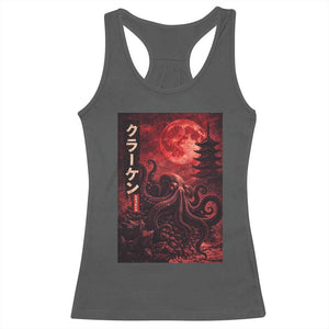 Vintage Sea Monster Racerback Tank Top Horror Japanese Octopus Mythology Temple Red Moon TS10 Dark Heather Print Your Wear