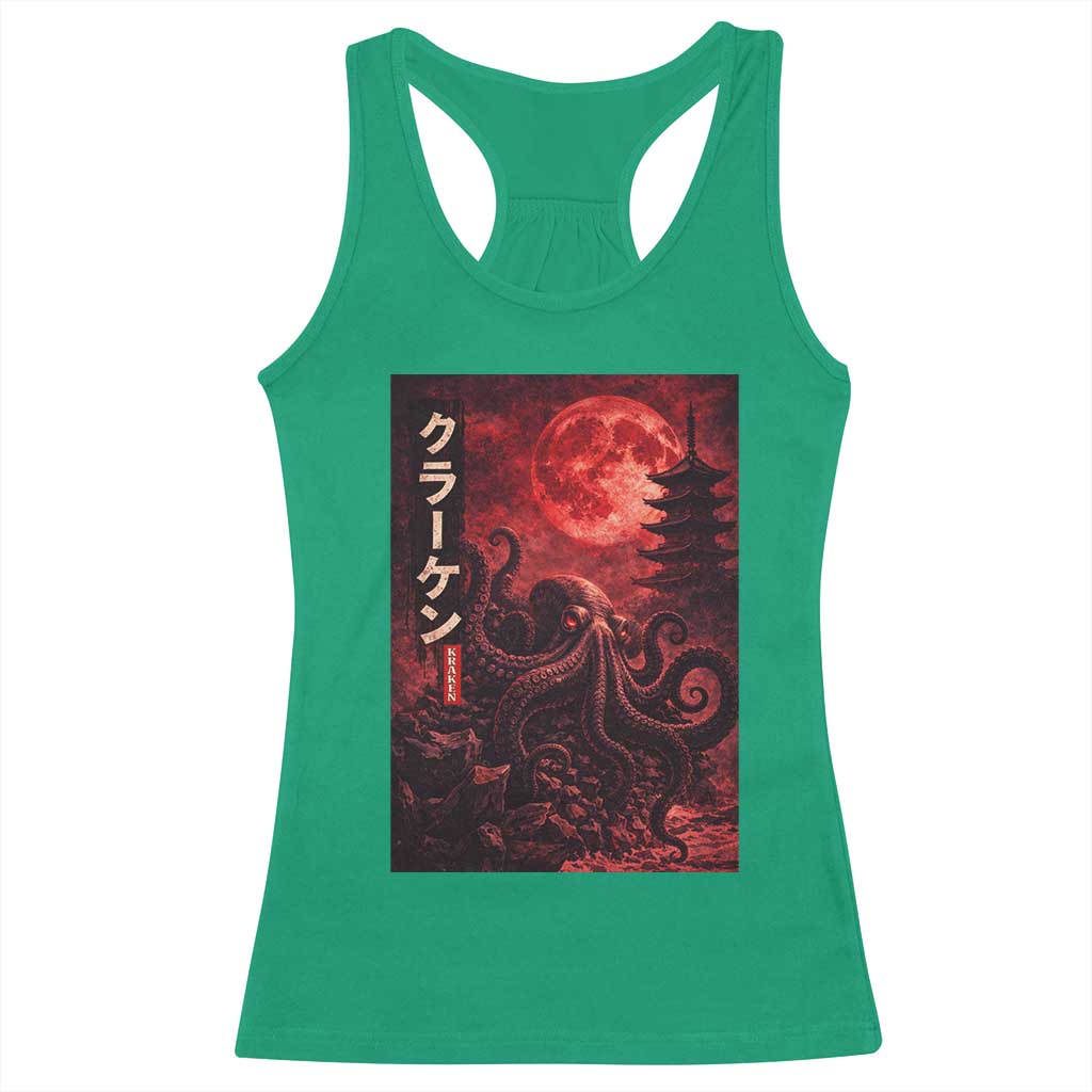 Vintage Sea Monster Racerback Tank Top Horror Japanese Octopus Mythology Temple Red Moon TS10 Irish Green Print Your Wear