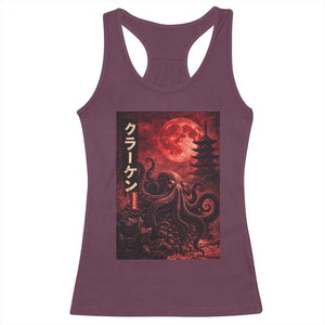 Vintage Sea Monster Racerback Tank Top Horror Japanese Octopus Mythology Temple Red Moon TS10 Maroon Print Your Wear
