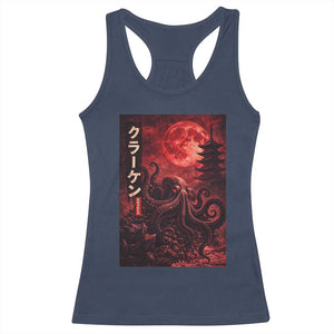 Vintage Sea Monster Racerback Tank Top Horror Japanese Octopus Mythology Temple Red Moon TS10 Navy Print Your Wear