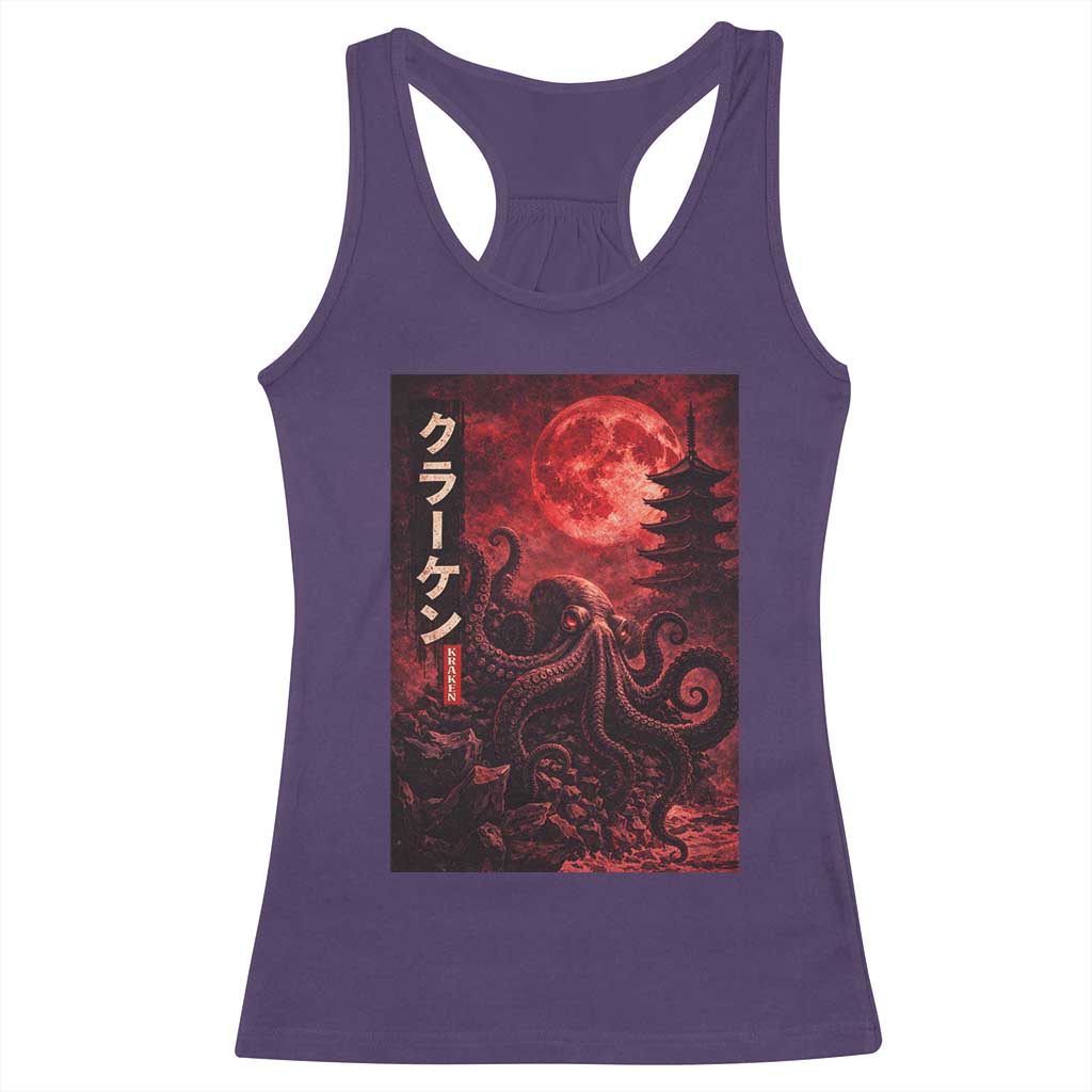 Vintage Sea Monster Racerback Tank Top Horror Japanese Octopus Mythology Temple Red Moon TS10 Purple Print Your Wear
