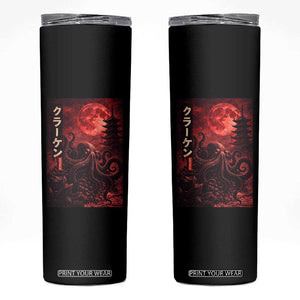 Vintage Sea Monster Skinny Tumbler Horror Japanese Octopus Mythology Temple Red Moon TS10 Black Print Your Wear