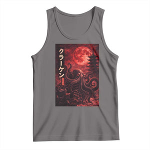 Vintage Sea Monster Tank Top Horror Japanese Octopus Mythology Temple Red Moon TS10 Deep Heather Print Your Wear