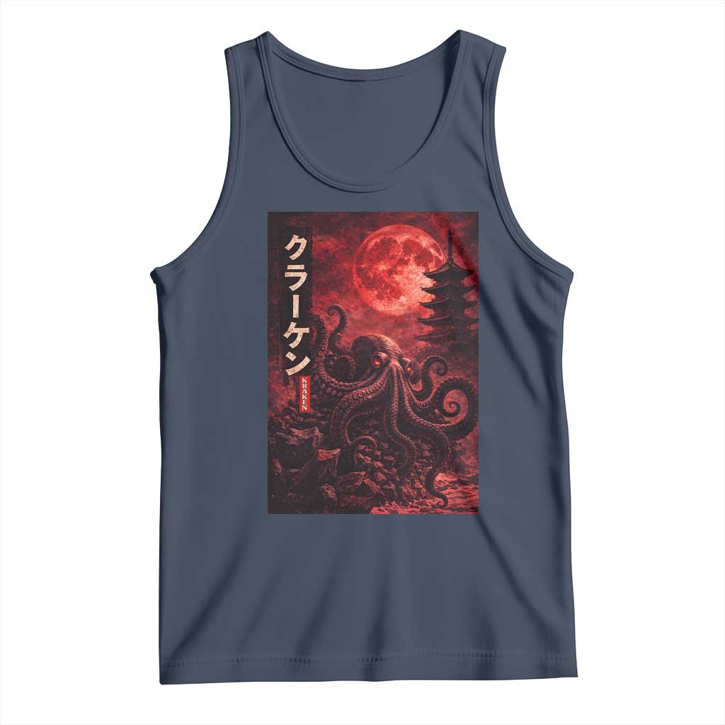 Vintage Sea Monster Tank Top Horror Japanese Octopus Mythology Temple Red Moon TS10 Navy Print Your Wear