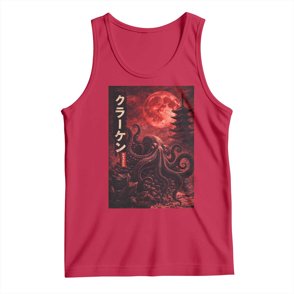 Vintage Sea Monster Tank Top Horror Japanese Octopus Mythology Temple Red Moon TS10 Red Print Your Wear