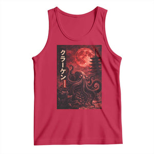 Vintage Sea Monster Tank Top Horror Japanese Octopus Mythology Temple Red Moon TS10 Red Print Your Wear