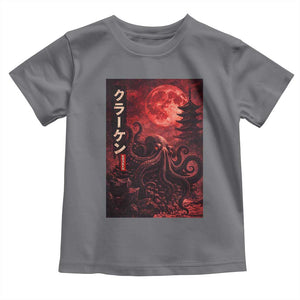 Vintage Sea Monster Toddler T Shirt Horror Japanese Octopus Mythology Temple Red Moon TS10 Charcoal Print Your Wear