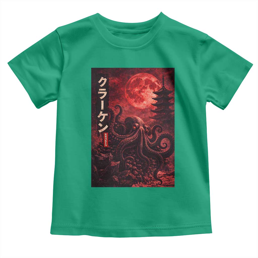 Vintage Sea Monster Toddler T Shirt Horror Japanese Octopus Mythology Temple Red Moon TS10 Irish Green Print Your Wear