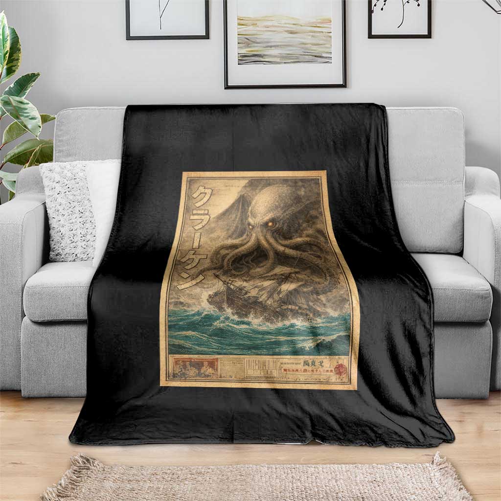Vintage Japanese Sea Monster Throw Blanket Retro Mythology Newspaper Ukiyo-e Art TS10 Print Your Wear