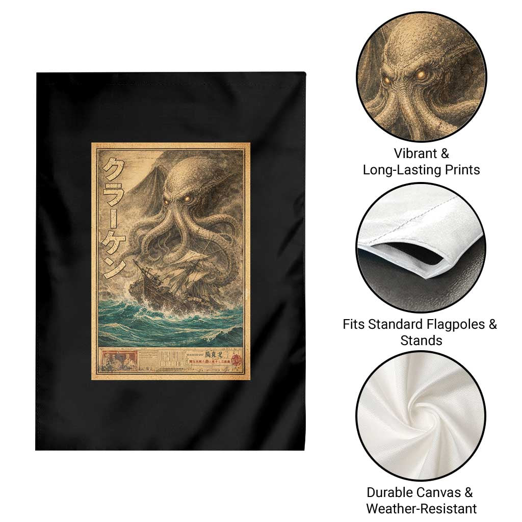 Vintage Japanese Sea Monster Garden Flag Retro Mythology Newspaper Ukiyo-e Art TS10 Print Your Wear