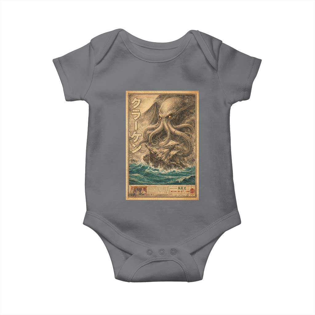 Vintage Japanese Sea Monster Baby Onesie Retro Mythology Newspaper Ukiyo-e Art TS10 Charcoal Print Your Wear