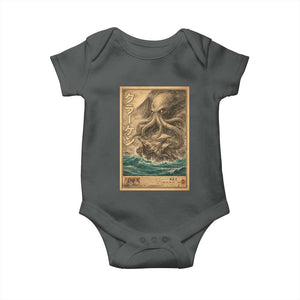 Vintage Japanese Sea Monster Baby Onesie Retro Mythology Newspaper Ukiyo-e Art TS10 Dark Heather Print Your Wear