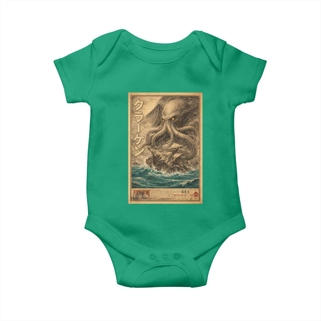 Vintage Japanese Sea Monster Baby Onesie Retro Mythology Newspaper Ukiyo-e Art TS10 Irish Green Print Your Wear