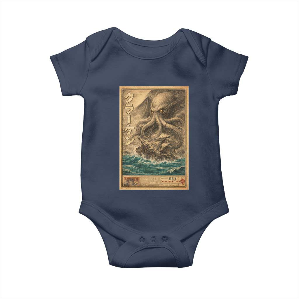 Vintage Japanese Sea Monster Baby Onesie Retro Mythology Newspaper Ukiyo-e Art TS10 Navy Print Your Wear