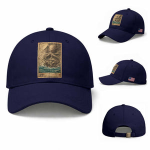 Vintage Japanese Sea Monster Baseball Cap Retro Mythology Newspaper Ukiyo-e Art TS10 Baseball Cap Universal Fit Dark Blue Print Your Wear