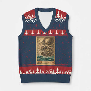 Vintage Japanese Sea Monster V-Neck Knit Sweater Vest Retro Mythology Newspaper Ukiyo-e Art TS10 Navy Red Print Your Wear