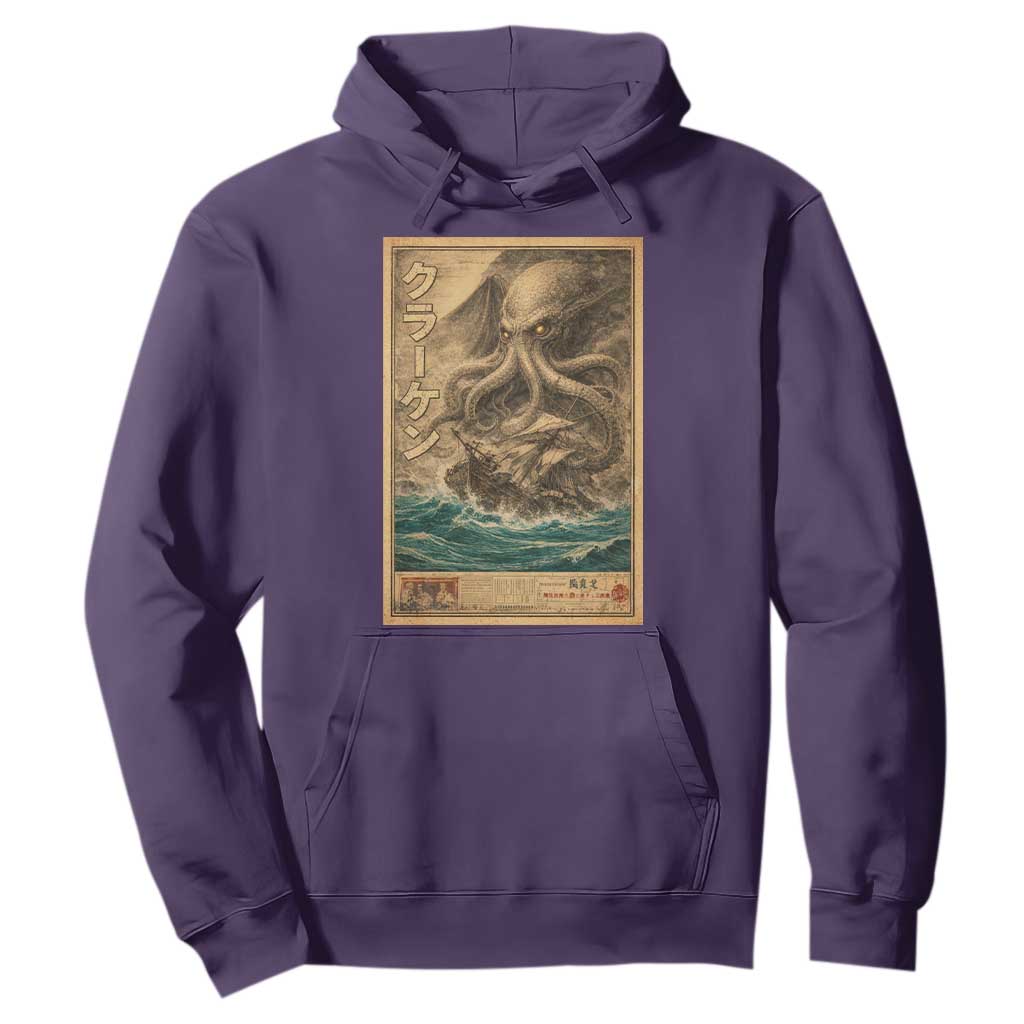 Vintage Japanese Sea Monster Hoodie Retro Mythology Newspaper Ukiyo-e Art TS10 Purple Print Your Wear